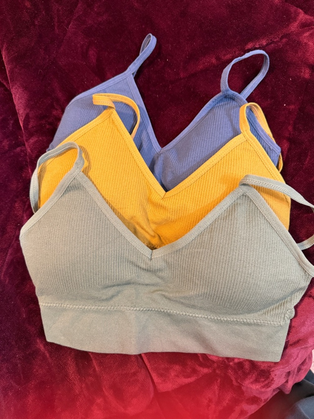 SHEIN Ribbed Bralette Trio - green,blue,green